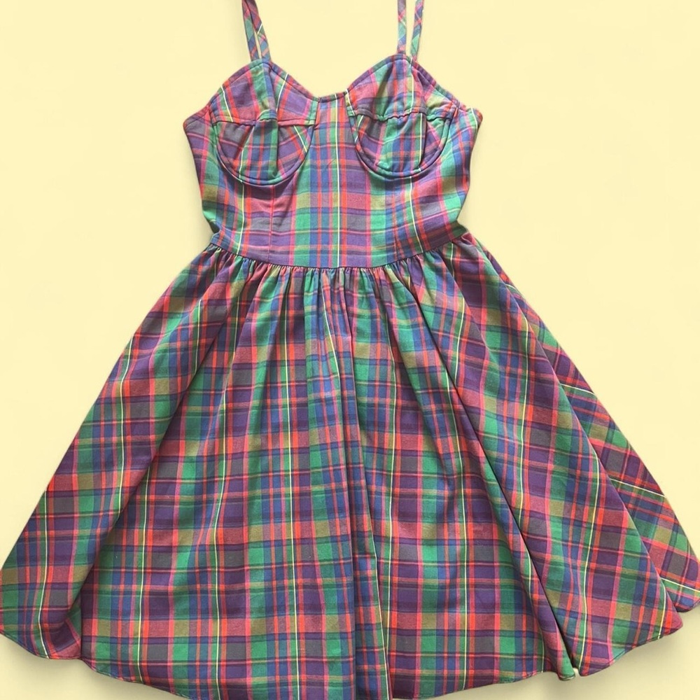 Vintage Colorful Plaid Dress with pockets